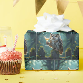 Eule hält Cocktail in einem mystischen Wald Geschenkpapier