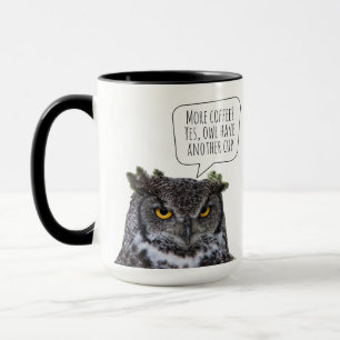 Eule hat noch eine Tasse Kaffee lange Tasse