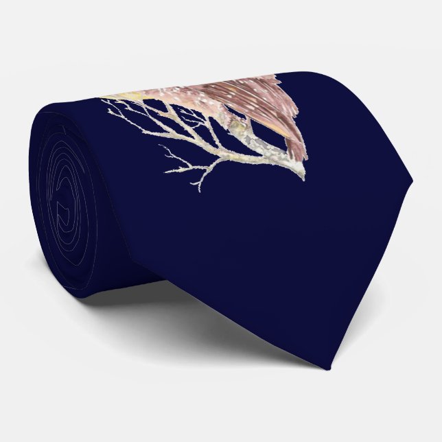 Eule im Baum mit dem Mondwasservogel, Tier Krawatte (Gerollt)