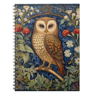 Eule im Garten im Stil von William Morris Notizblock