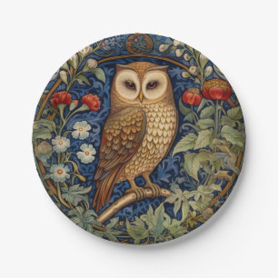 Eule im Garten im Stil von William Morris Pappteller