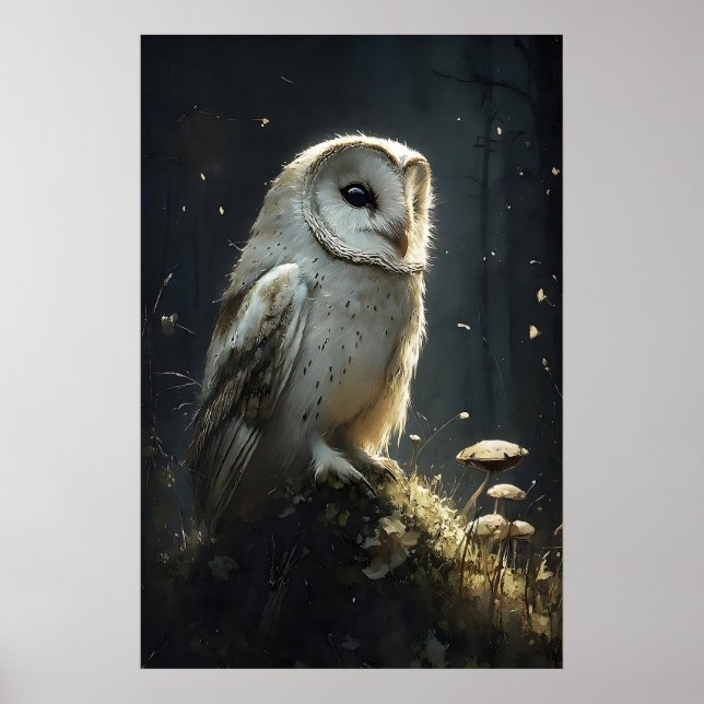 Eule im Moody Forest Wandbild, Eule Botanisch Poster (Vorne)
