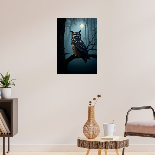 Eule im Moonlit-Wald - Mysteriöse Nachtwelt Poster (Wohnzimmer 3)