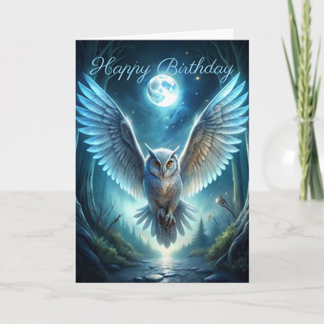 Eule im Wald Geburtstagkarte Karte (Vorderseite)