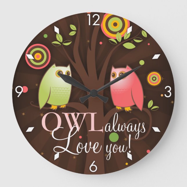 Eule immer Liebe Große Wanduhr (Vorderseite)