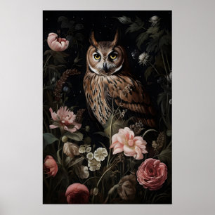 Eule in Blumen Druck, Portrait Florale Eule Wand Poster