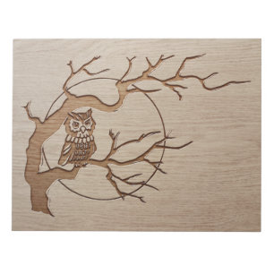 Eule in einem Baum graviertes Design Notizblock