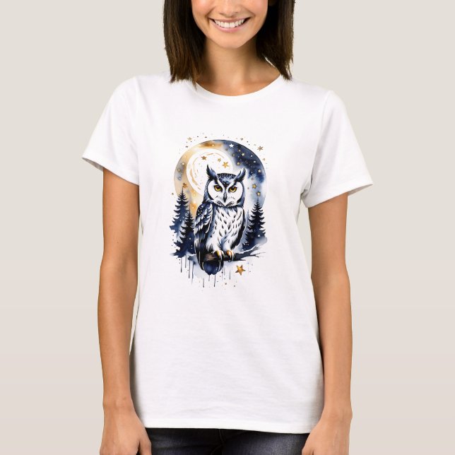 Eule in einem Sternenwald T-Shirt (Vorderseite)