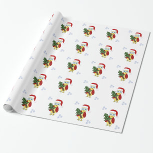 Eule in einem Weihnachtsmannhut mit einem Weihnach Geschenkpapier