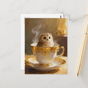 Eule in einer Teetasse Postkarte
