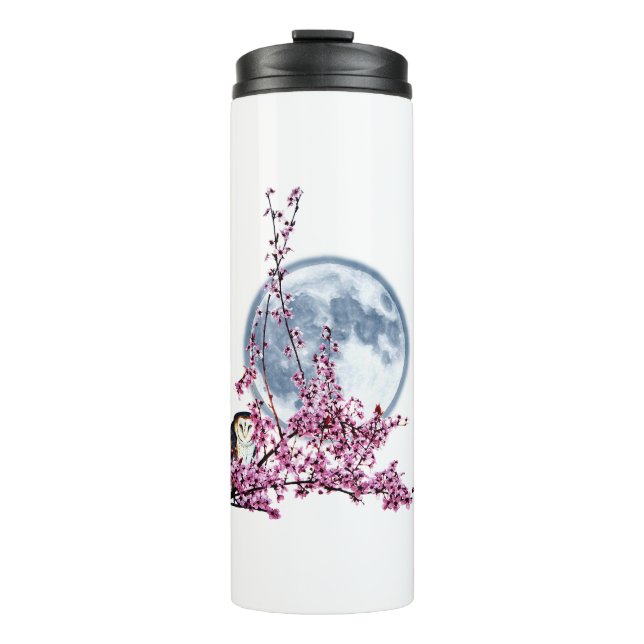 Eule in Pflaumenbaum Thermosbecher (Vorderseite)