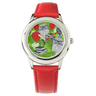 Eule in rote Rosen Armbanduhr