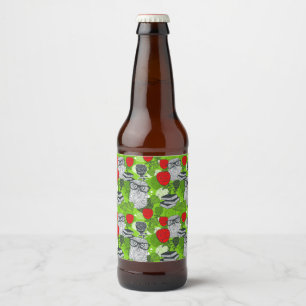 Eule in rote Rosen Bierflaschenetikett