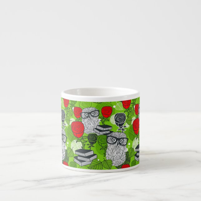 Eule in rote Rosen Espressotasse (Vorderseite)
