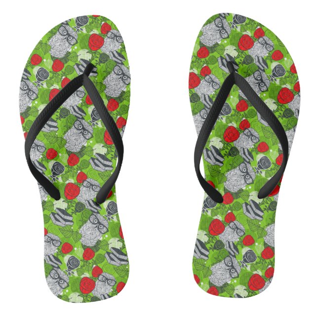 Eule in rote Rosen Flip Flops (Fußbett)
