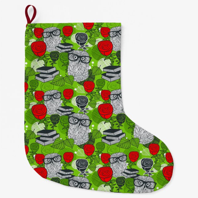 Eule in rote Rosen Großer Weihnachtsstrumpf (Vorderseite)