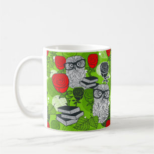 Eule in rote Rosen Kaffeetasse