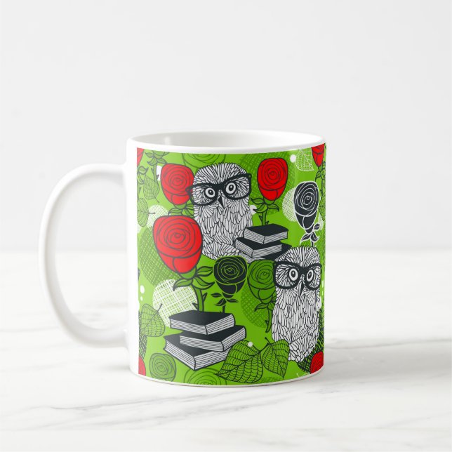 Eule in rote Rosen Kaffeetasse (Links)