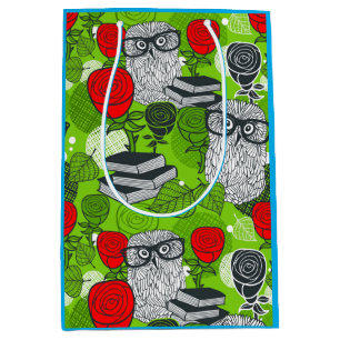 Eule in rote Rosen Mittlere Geschenktüte