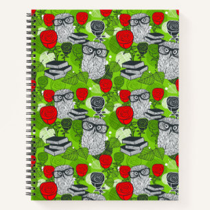 Eule in rote Rosen Notizbuch