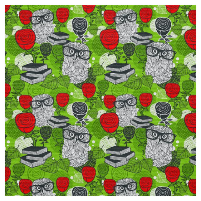 Eule in rote Rosen Stoff (Muster)