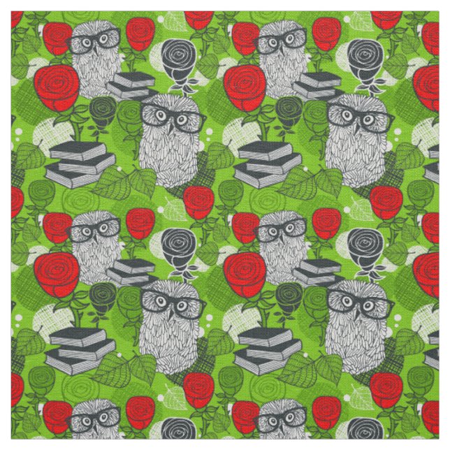 Eule in rote Rosen Stoff (Muster)