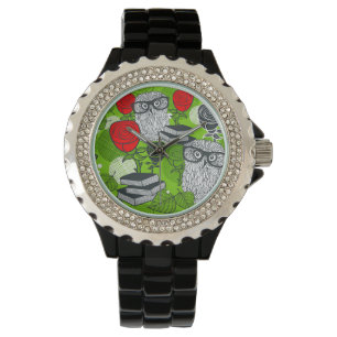 Eule in roten Rosen Armbanduhr