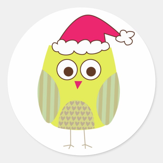 Eule in Weihnachtsmannmütze Runder Aufkleber (Vorderseite)