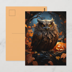 Eule, Kürbis und ein Vollmond-Halloween-Postkarte Postkarte