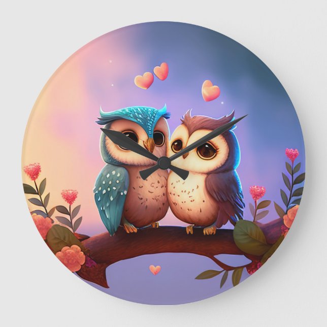 "Eule-Liebe" Große Wanduhr (Vorderseite)