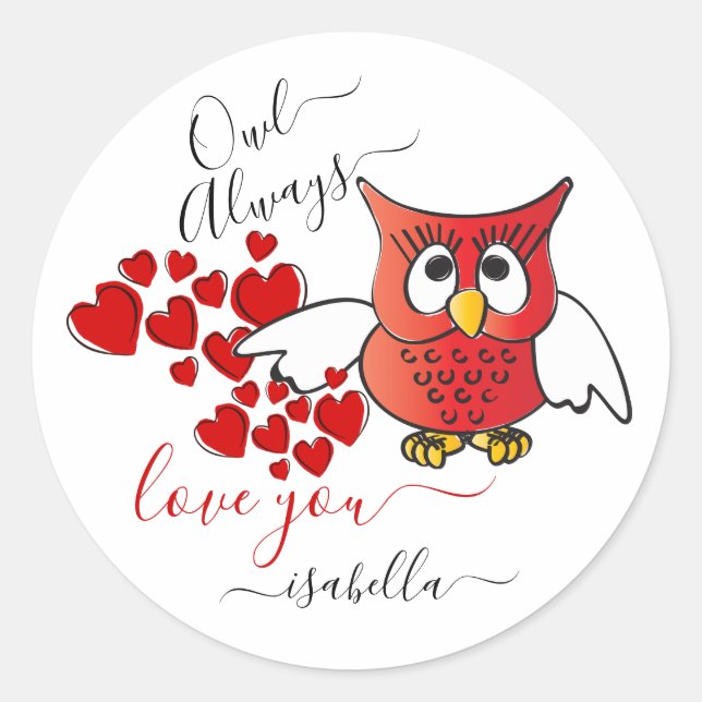 Eule liebt dich immer - Valentinstag Eule Runder Aufkleber (Vorderseite)