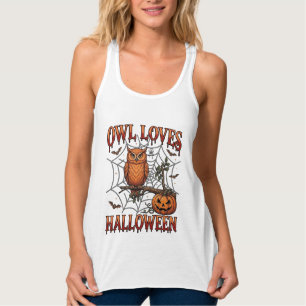 Eule liebt Halloween Orange Spinnennetz Kürbis_1 Tank Top