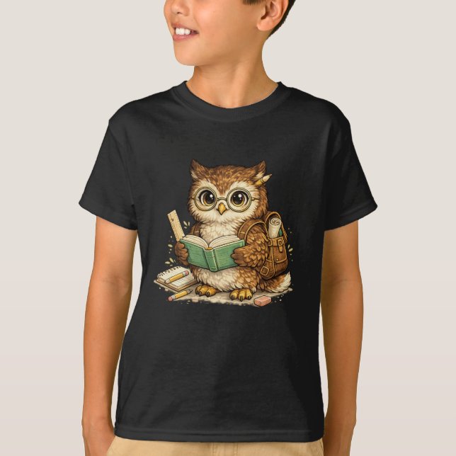 Eule liest Buch - Zurück zur Schule T-Shirt (Vorderseite)