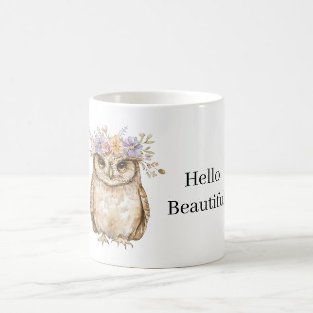 Eule mit Blumen Kaffeetasse (Mittel)