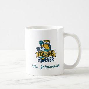 Eule mit Büchern & Globus Bester Lehrer Aller Zeit Kaffeetasse