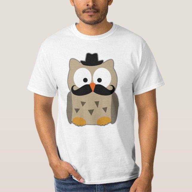 Eule mit dem Schnurrbart und Hut T-Shirt (Vorderseite)