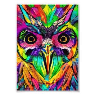 Eule mit farbenfrohen Federn Quirky KI Kunst Fotodruck