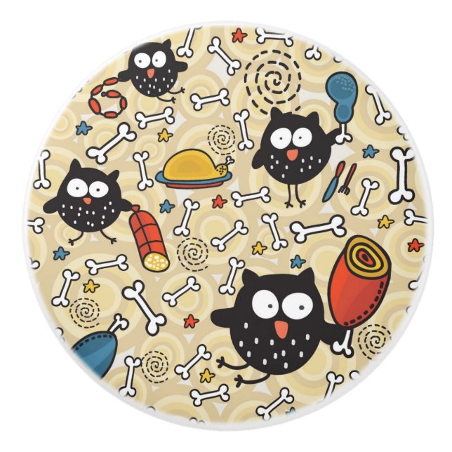 Eule mit Fleisch-Muster Keramikknauf (Vorderseite)