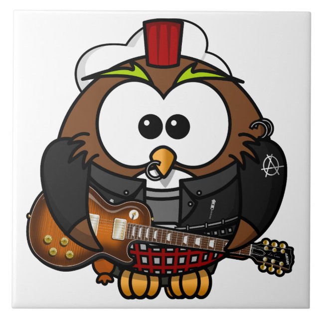 Eule mit Gitarre Fliese (Vorderseite)