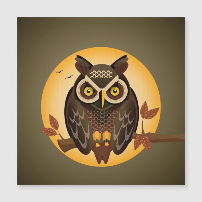 Eule mit großen Augen, die gegen den Mond sitzen Magnetkarte (Vorderseite)