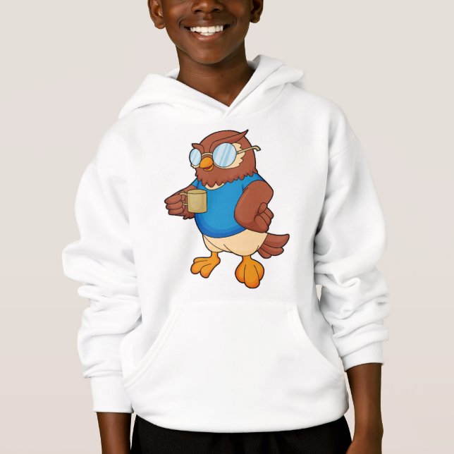 Eule mit Kaffee-Tasse Hoodie (Vorderseite)