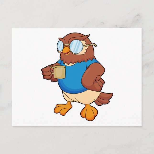 Eule mit Kaffeetasse Postkarte (Vorderseite)