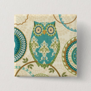 Eule mit Kreismustern Button