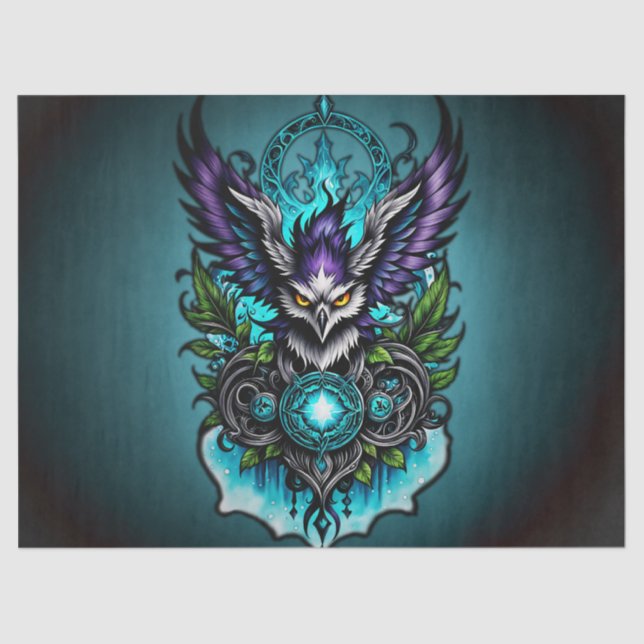 Eule mit magischen Elementen. Seidenpapier (Vorderseite)