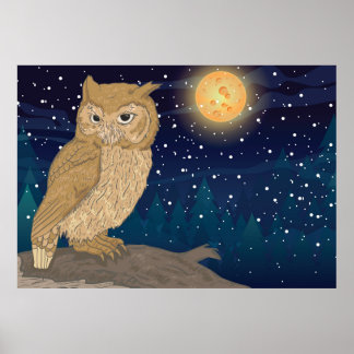 Eule mit Mond Poster
