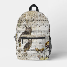 Eule mit Musiknoten und Schmetterling Bedruckter Rucksack