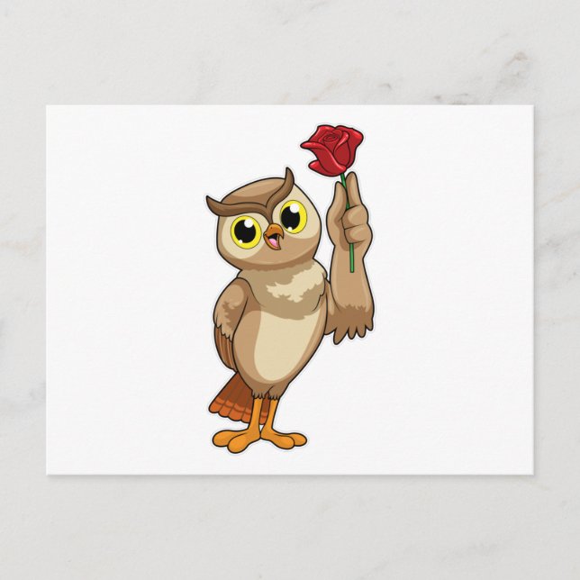 Eule mit Rose Postkarte (Vorderseite)