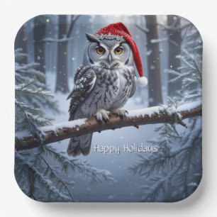 Eule mit Santa-Hut Papierplatte Pappteller