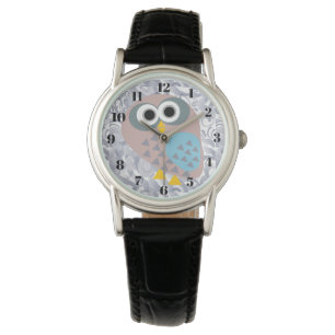 Eule mit Wasserfarbe grau Armbanduhr