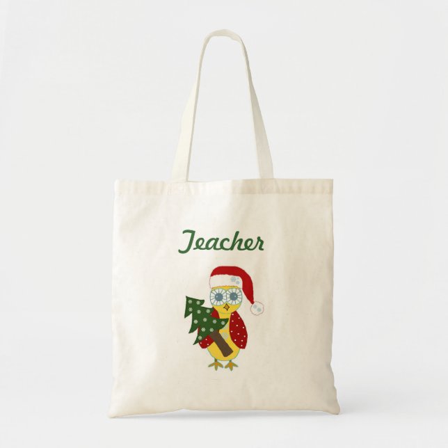 Eule mit Weihnachtsbaum - Lehrer Tragetasche (Vorne)